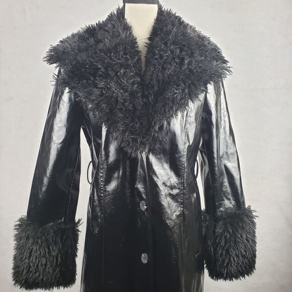 Y2K Office Siren Goth Victorian Steampunk Whimsigoth‎ Trench Coat Shiny Black